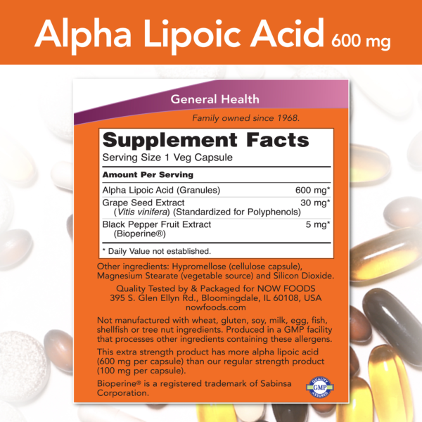 Alpha Lipoic Acid, Extra Strength 600 mg - 60 Veg Capsules - Image 2