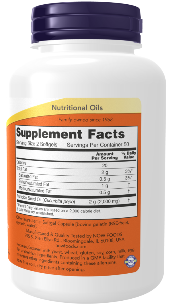 Pumpkin Seed Oil 1000 mg - 100 Softgels - Image 2
