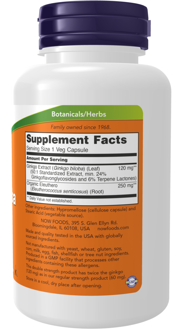 Ginkgo Biloba, Double Strength 120 mg - 100 Veg Capsules - Image 2