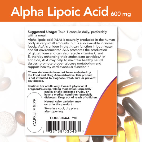 Alpha Lipoic Acid, Extra Strength 600 mg - 60 Veg Capsules - Image 3