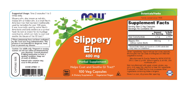 Slippery Elm 400 mg - 100 Veg Capsules - Image 2