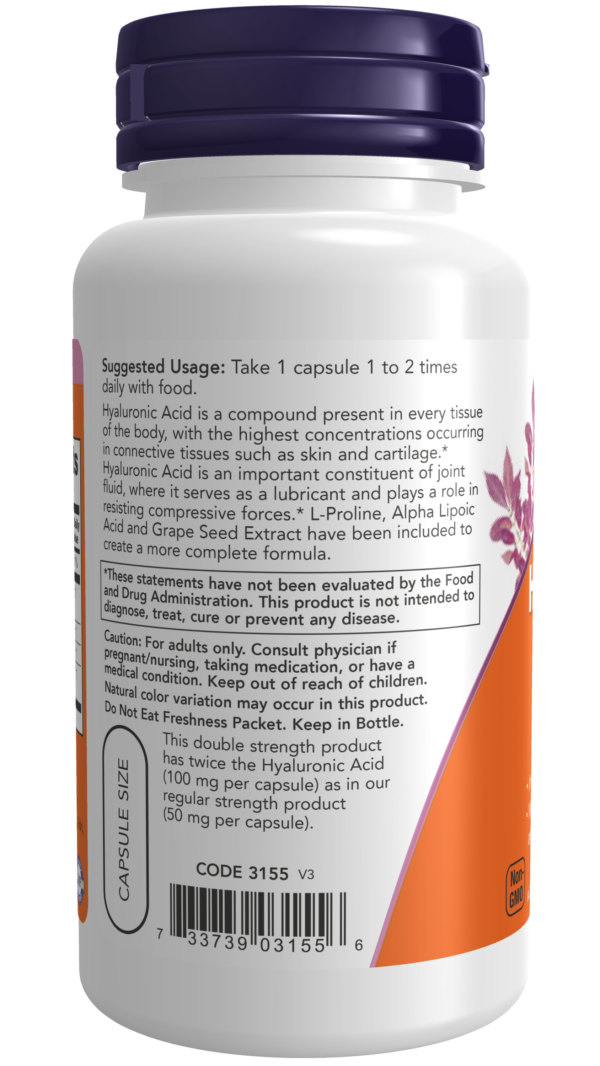 Hyaluronic Acid, Double Strength 100 mg - 60 Veg Capsules - Image 3