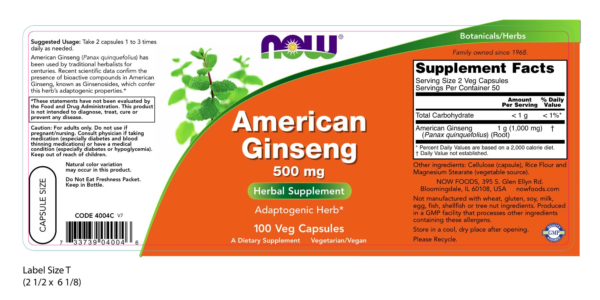 American Ginseng 500 mg - 100 Veg Capsules - Image 2
