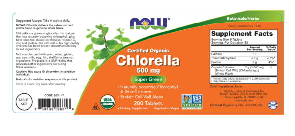 Chlorella 500 mg, Organic - 200 Tablets - Image 2